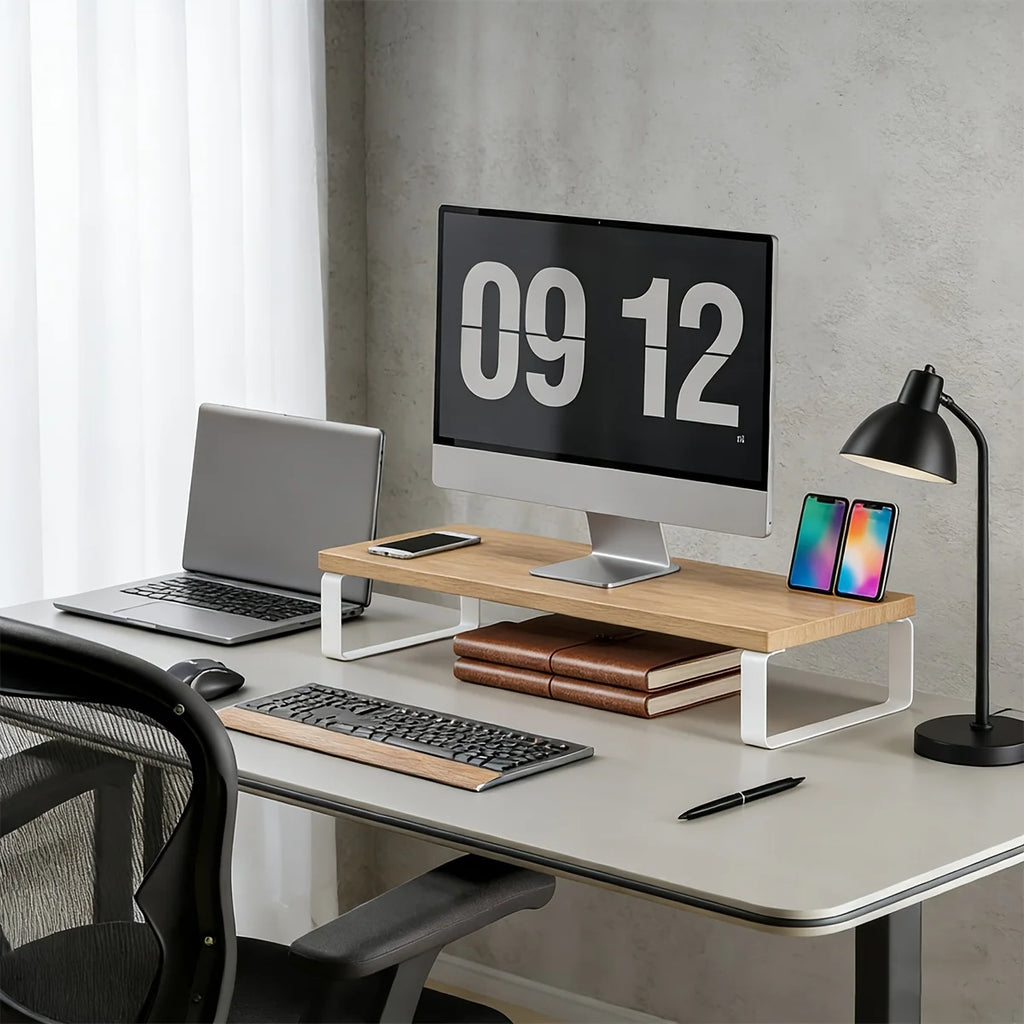 Deskula Marlow Minimalist Oak-Tone Monitor Stand — Deskula Modern Desks & Workspace Accessories — view 3