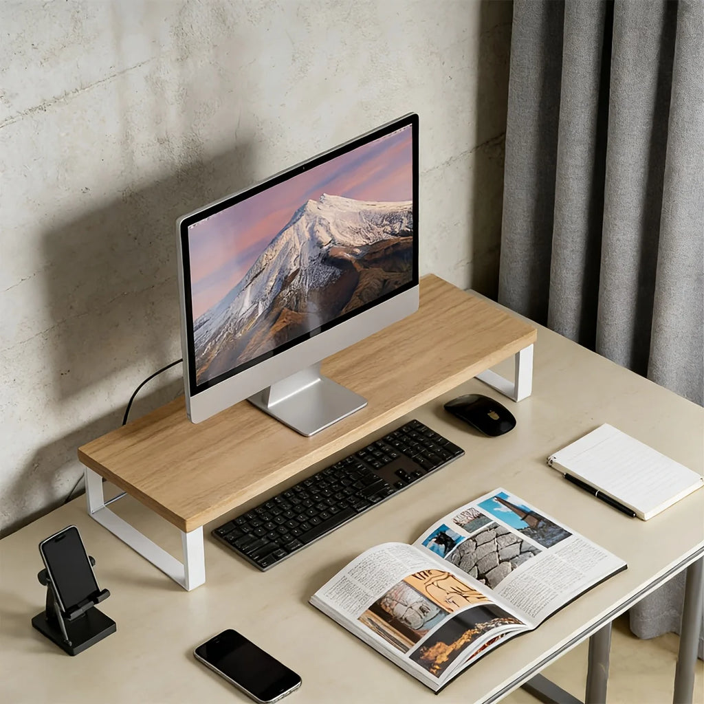 Deskula Marlow Minimalist Oak-Tone Monitor Stand — Deskula Modern Desks & Workspace Accessories