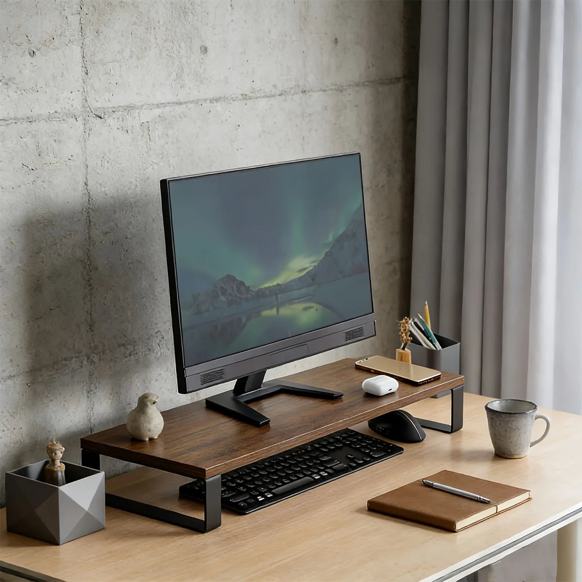 Deskula Foundry Industrial Wood-Top Monitor Riser — Deskula Modern Desks & Workspace Accessories — view 2