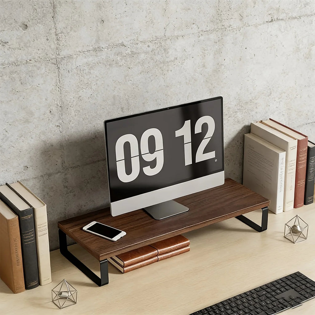 Deskula Foundry Industrial Wood-Top Monitor Riser — Deskula Modern Desks & Workspace Accessories